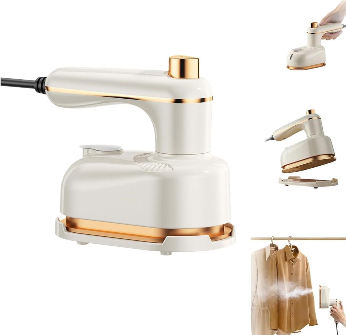 Draagbaar Stoomstrijkijzer - Mini Stoomapparaat - Kleding Ontkreuken - Snel Opwarmend - 1000 W - Beige