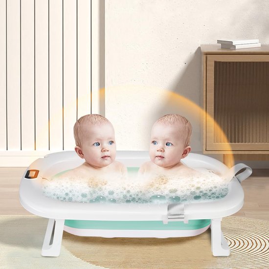 Opvouwbaar babybad - Babybadje met thermometer - Veilig badderen - Digitale temperatuurmeter - 80 x 50 x 23 cm - Groen — afbeelding 3
