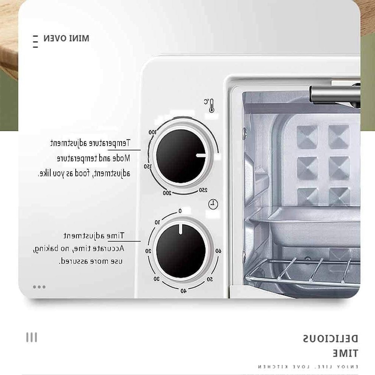 Elektrische Mini Oven - Convectieoven Broodrooster - Multifunctioneel Koken - Digitale Temperatuurregeling - 10 Liter - Wit