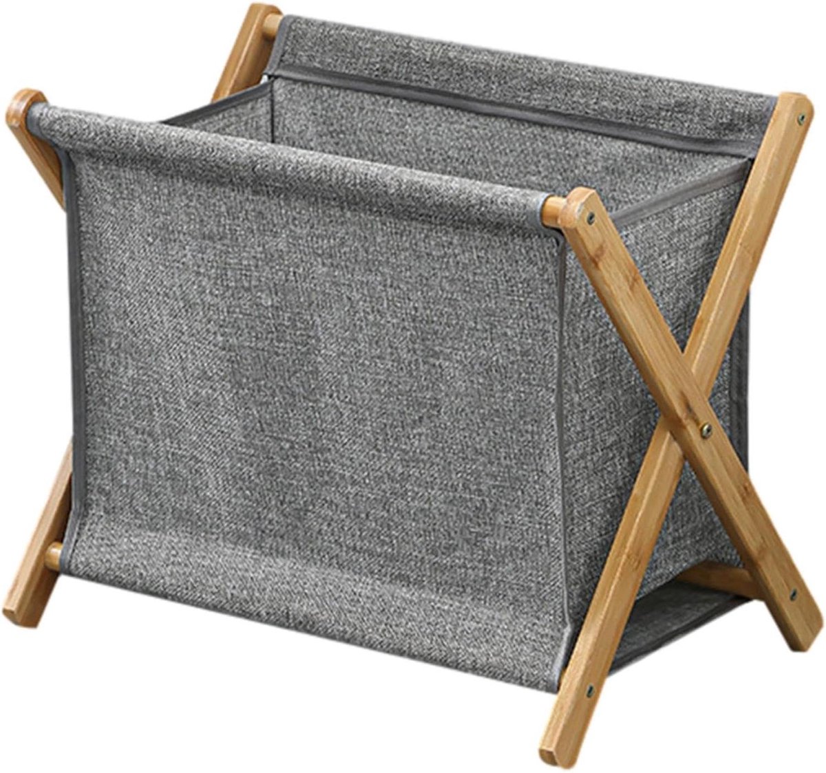 Houten Wasmand - Kleding Organizer - WasSorteren - Opvouwbaar X-Frame - 40x30x38 cm - Grijs