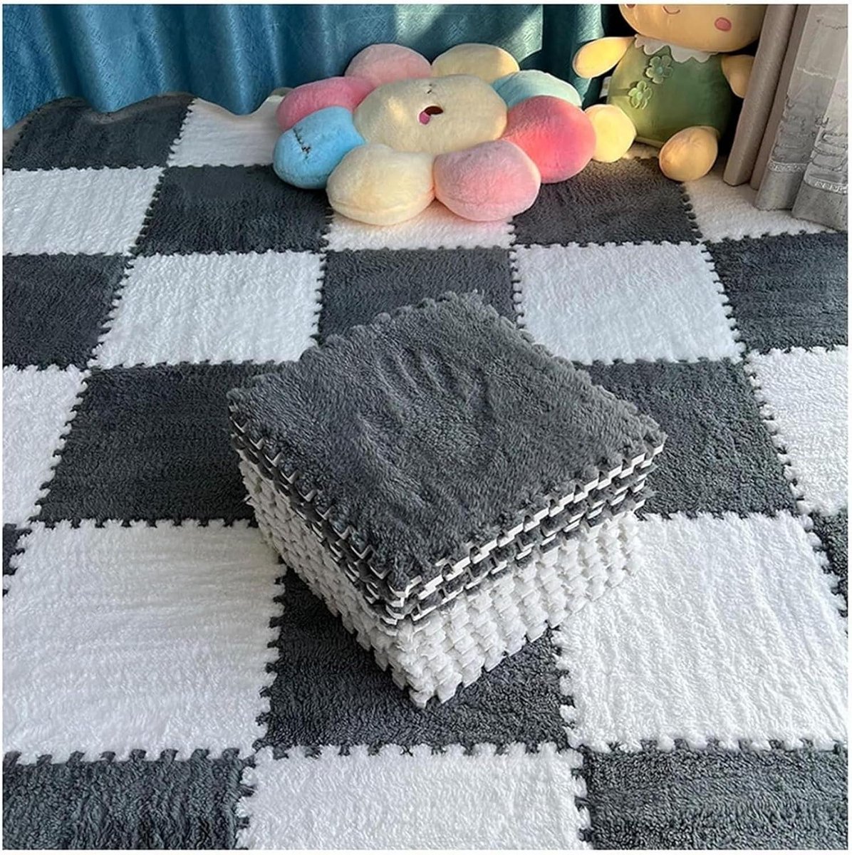 Pluche Puzzel Foam Mat - Zachte Vloertegels - Comfortabele Vloer Creëren - In elkaar Grijp