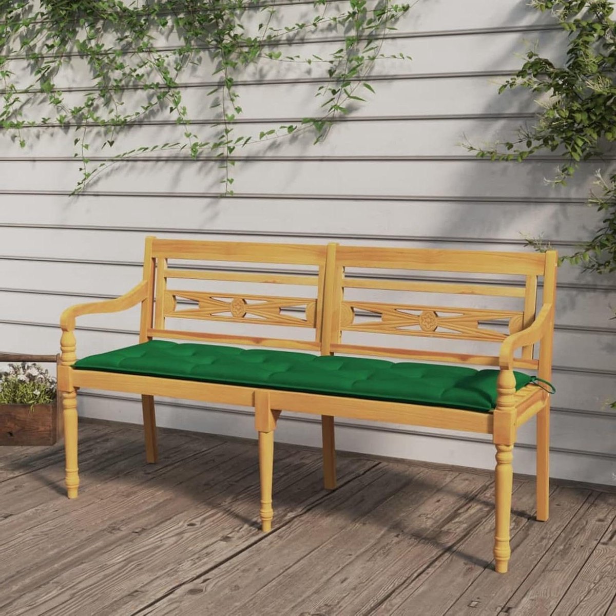 Batavia Bank - Tuinbank Hout - Buiten Zitten - Massief Teakhout - 150 cm - Groen