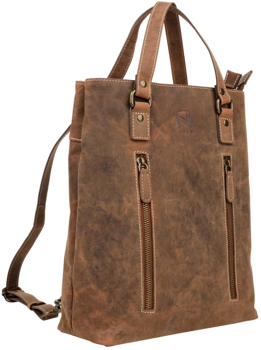 NUBA Anti Diefstal rugzak - 3-in-1 Leren Rugtas, Schoudertas & Crossbody Tas Buffelleer - Bruin Cognac