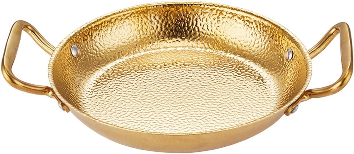 Paella Pan - Paellera Koekenpan - Koken voor Feesten - Handgehamerd Roestvrij Staal - 26 cm - Goud