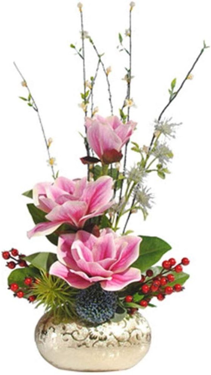 Kunstbloemen in pot - Nepbloem magnolia - Woonkamer decoratie - Handgemaakte elegantie - 58 cm hoogte - Roze