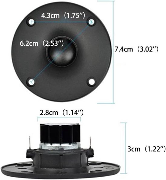 Zijden Dome Tweeter - Hifi Speaker - Muziek Luisteren - Aluminium Warmteafvoer - 6 Ohm 30W - Zwart — afbeelding 2