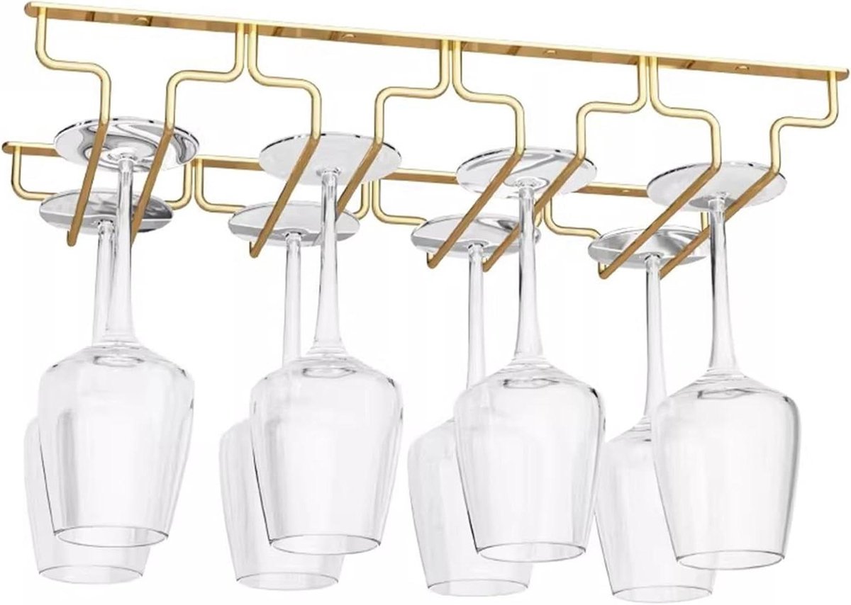 Wijnglazen Rek - Wijnrek Onderkast - Keuken Organiseren - Roestvrij Staal - 46x18x5.5 cm - Goud