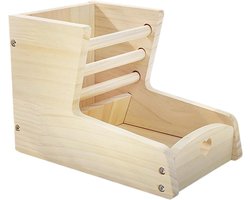 Hooi Voerbak Hout - Konijn Dispenser - Netjes Voeren - Dubbel Compartiment - 14 x 22 x 15 cm