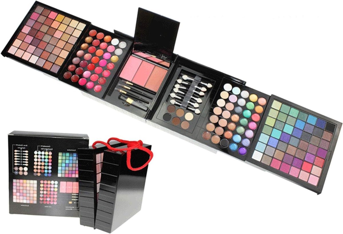Complete Make-up Set met 177 Kleuren: Oogschaduw, Lipgloss, Blush, Wenkbrauwpoeder en Concealer met Borstels