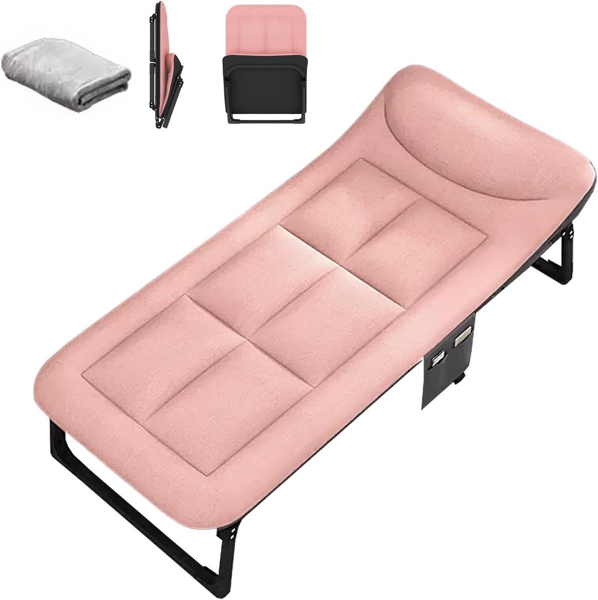 Opklapbed 1 Persoon - Logeerbed Campingbed - Ruimte Besparen - 6 Positie Verstelbaar - 135x60x30cm - Roze