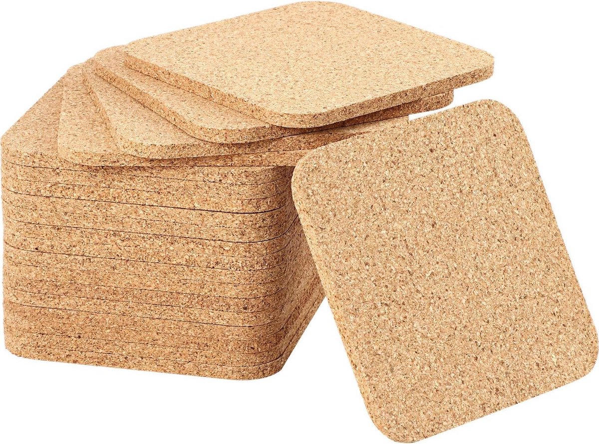 20 Stuks 5mm Dikke Houten Kurken Onderzetters - Absorberende Vierkante Kurkmatten 10x10cm voor Thuisgebruik en Bescherming van Meubels