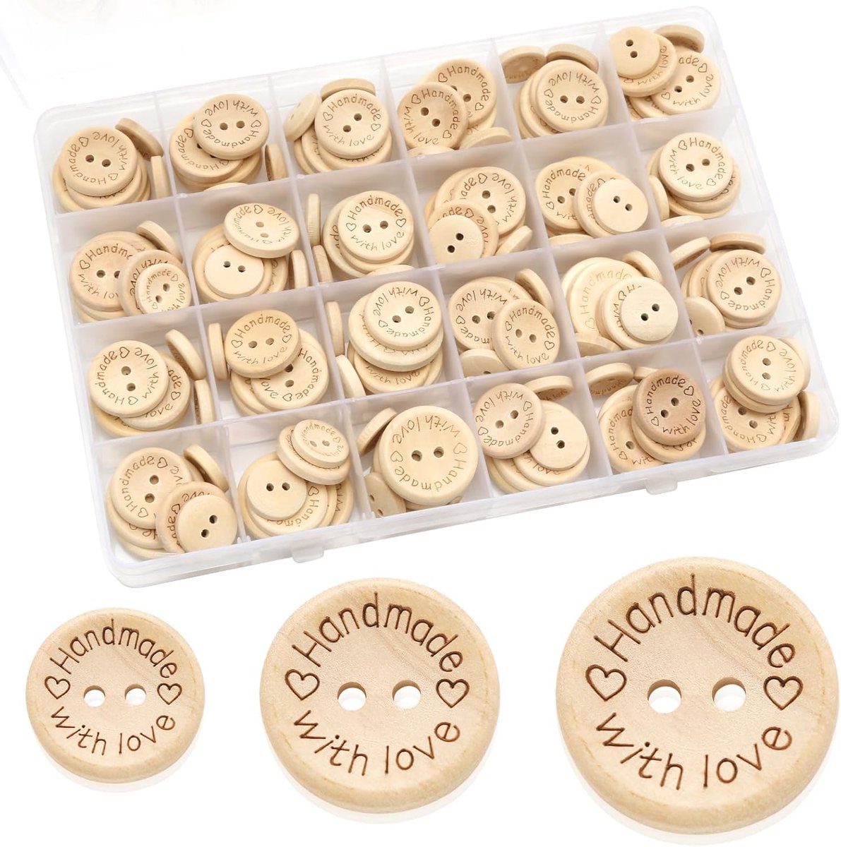 Natuurhouten Knopen Set - Ronde Houten Knopen - 140 Stuks Diverse Maten - Handgemaakt met 2 Gaten - Voor Naaien DIY en Decoratie - Natuurlijke Kleur