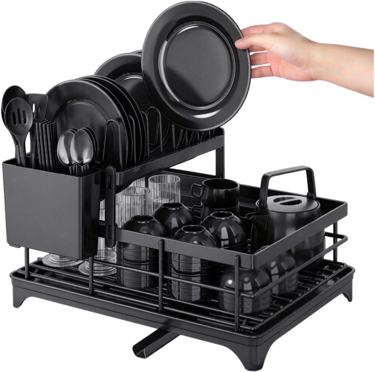 Afdruiprek - Vaatwasser organizer - Keuken organiseren - Roestbestendig tweelaags - 39x28cm - Zwart
