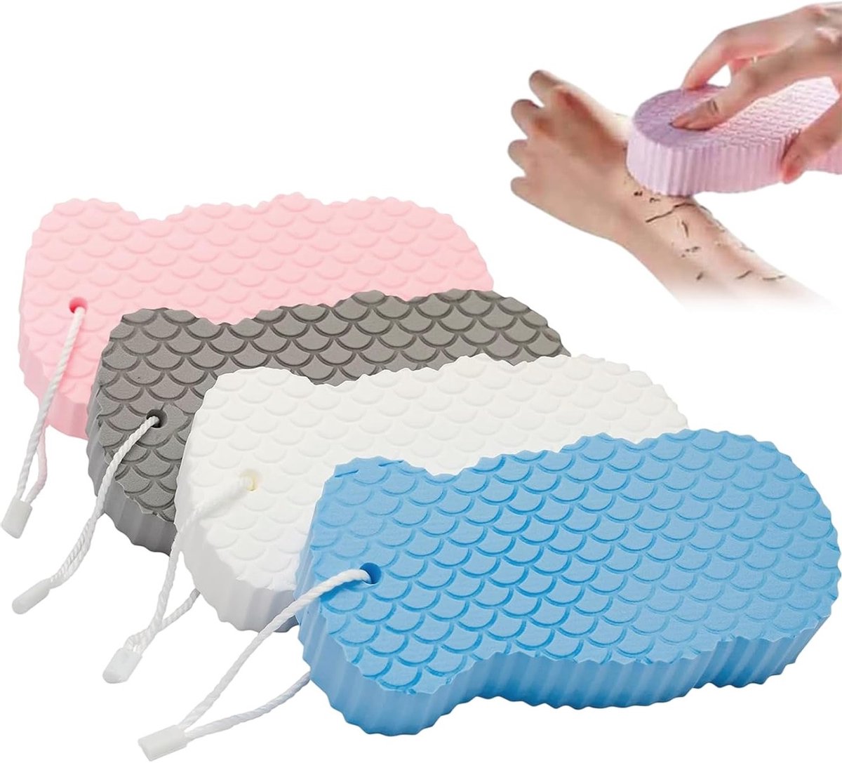 Peelingsponzen 4-pack voor volwassenen en kinderen, ideale bad- en douchesponzen voor een zachte huidverzorging