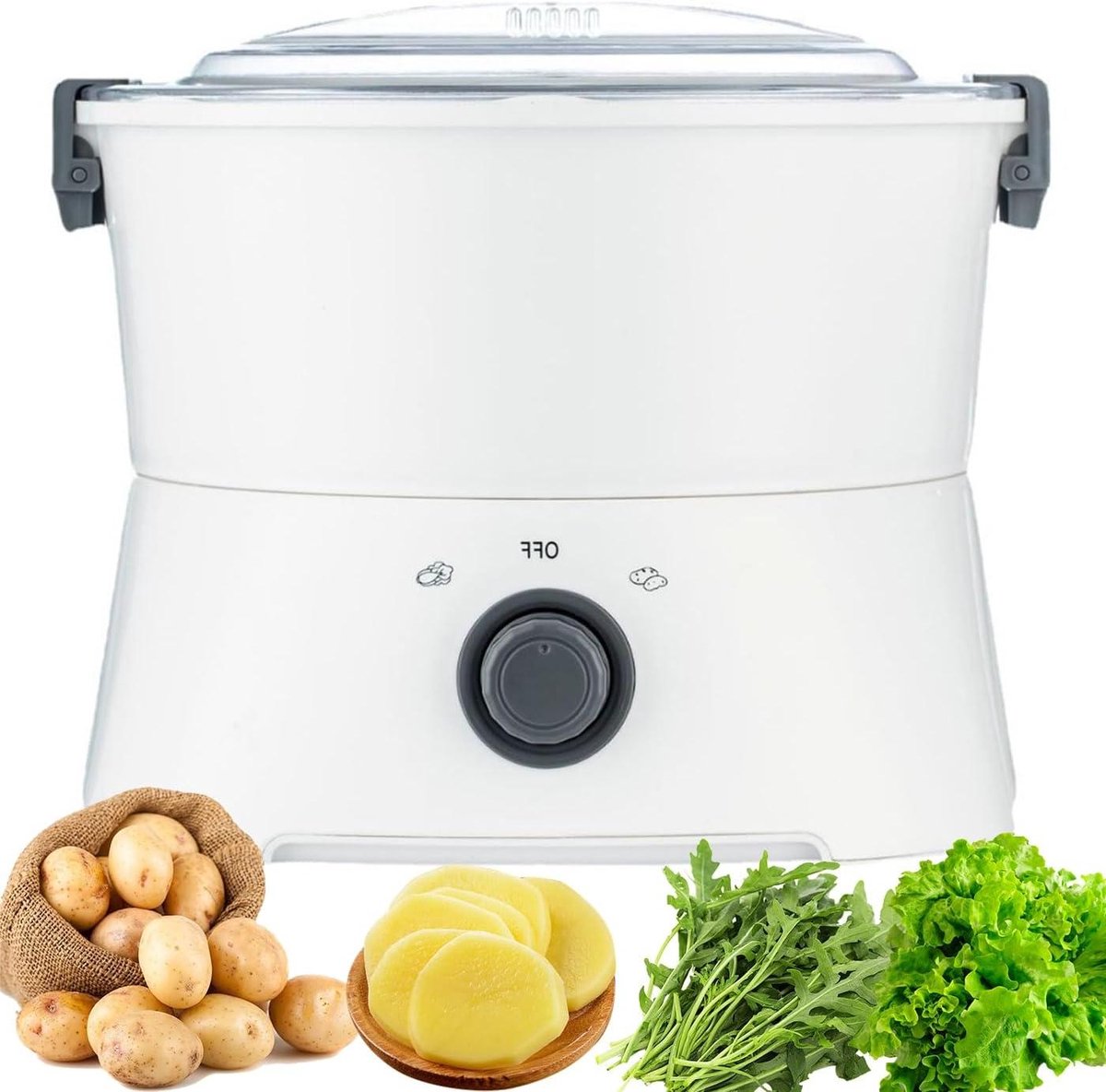 Elektrische Aardappelschiller - Groenteschiller Saladedroger - Snel Groenten Schillen - Eén-knops Bediening - 800g Capaciteit - Wit