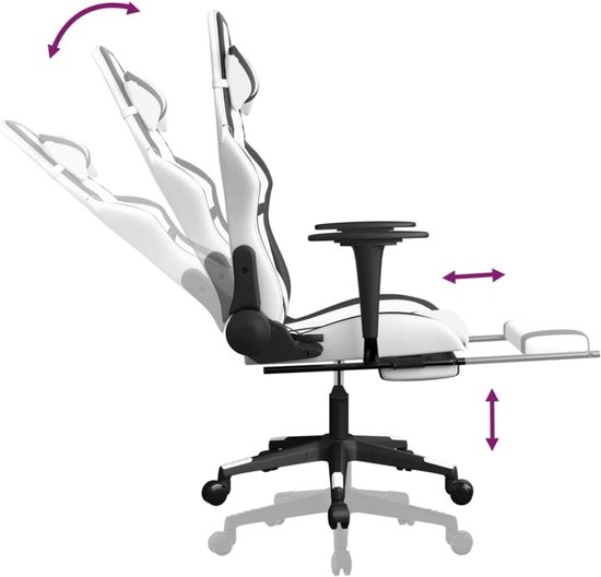Gaming Stoel - Relax Fauteuil - Comfortabel Zitten - Met Voetensteun - 67 x 64 x 127 cm - Zwart Wit — afbeelding 2