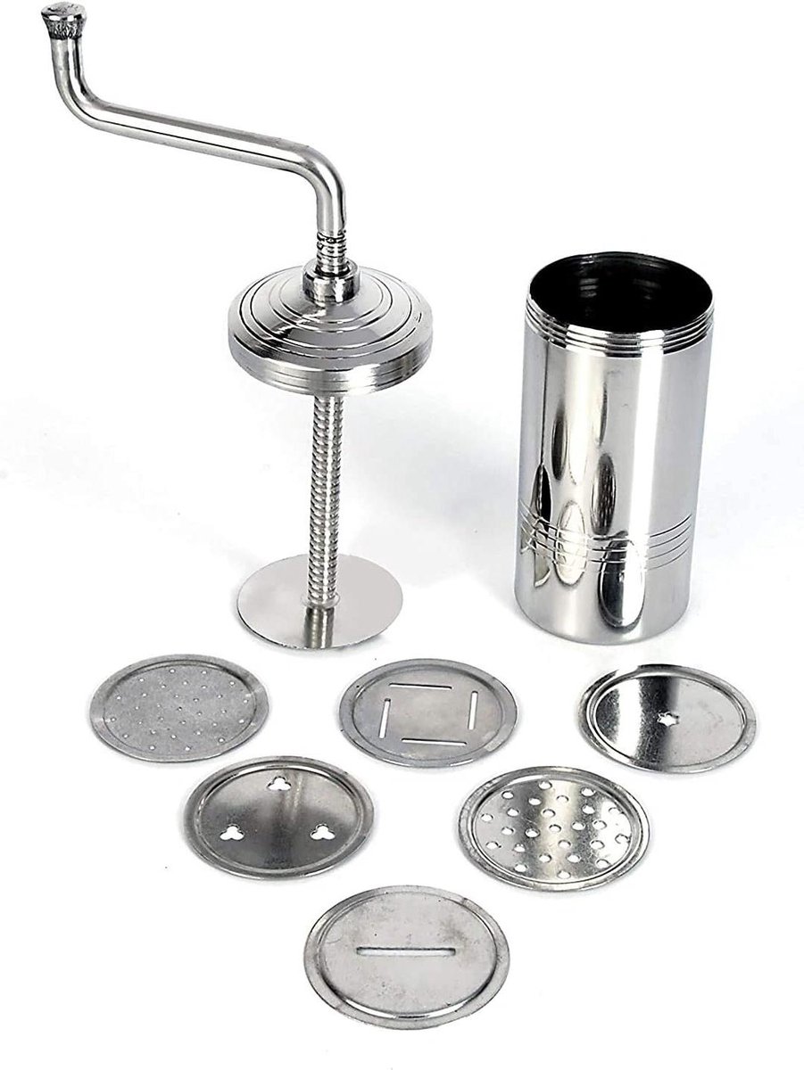 Roestvrij Staal Pastamaker - Sev Maker - Thuis Snacks Maken - 6 Verwisselbare Schijven - 454 g - Brons