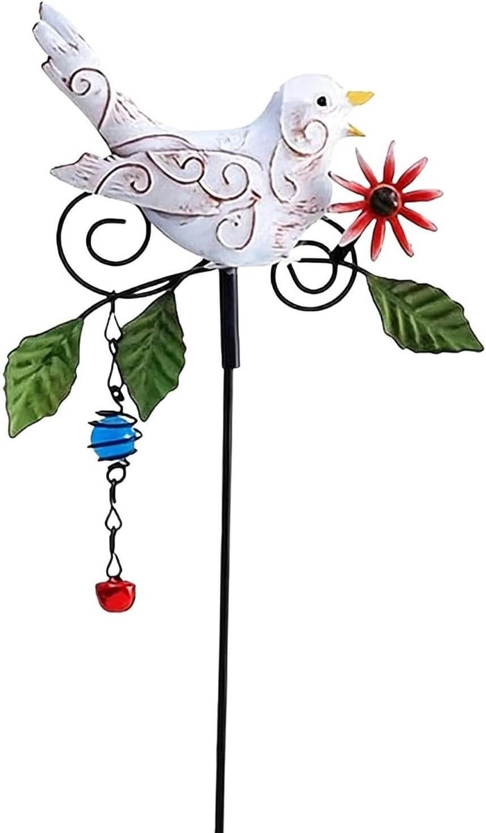Metalen Tuinsteker - Vogel Decoratie - Tuin Aankleden - Kleurrijk Vogelontwerp - 36 x 16 cm - Wit