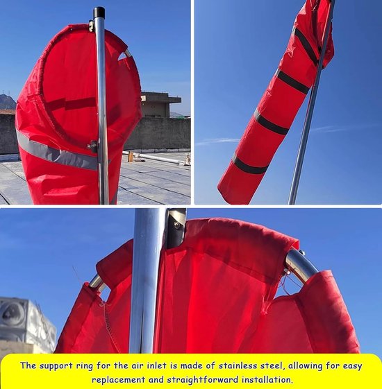 Fluorescerende Windzak - Windsok Indicator - Windrichting Meten - Hoge Zichtbaarheid Reflecterend - 150 cm - Rood — afbeelding 5