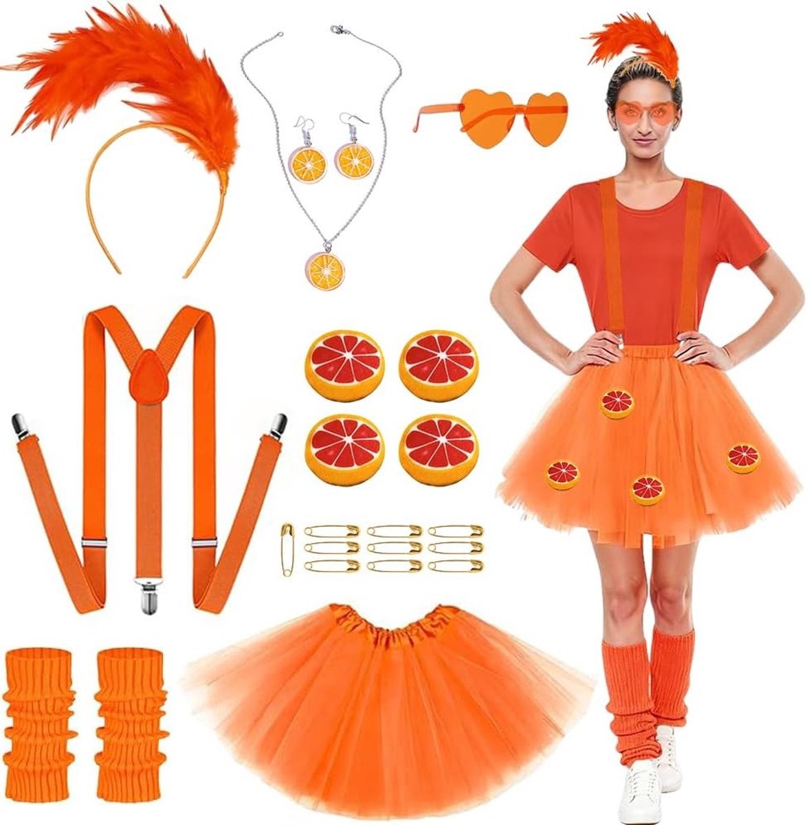 Vrouwelijk carnaval kostuum voor feestelijke gelegenheden, kleurrijke outfits en accessoires