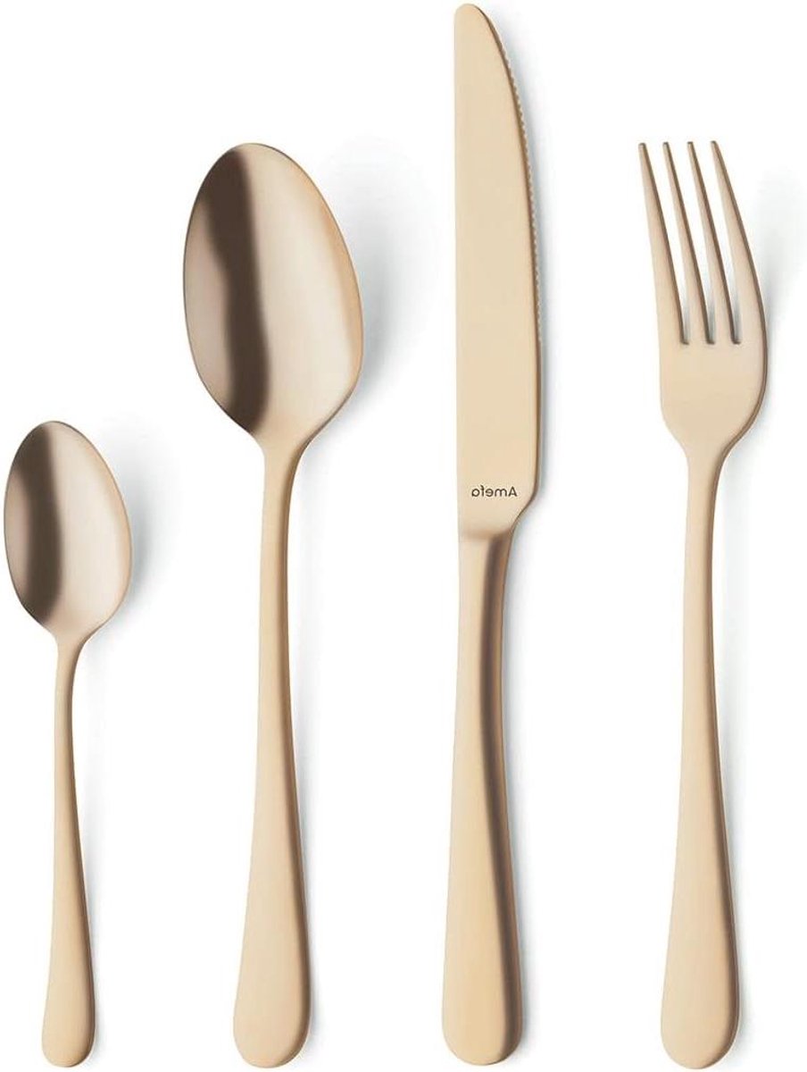 Bestekset Goud - Servies Set - Dineren met Vrienden - Matte Afwerking - 16 Delig - Goudkleurig