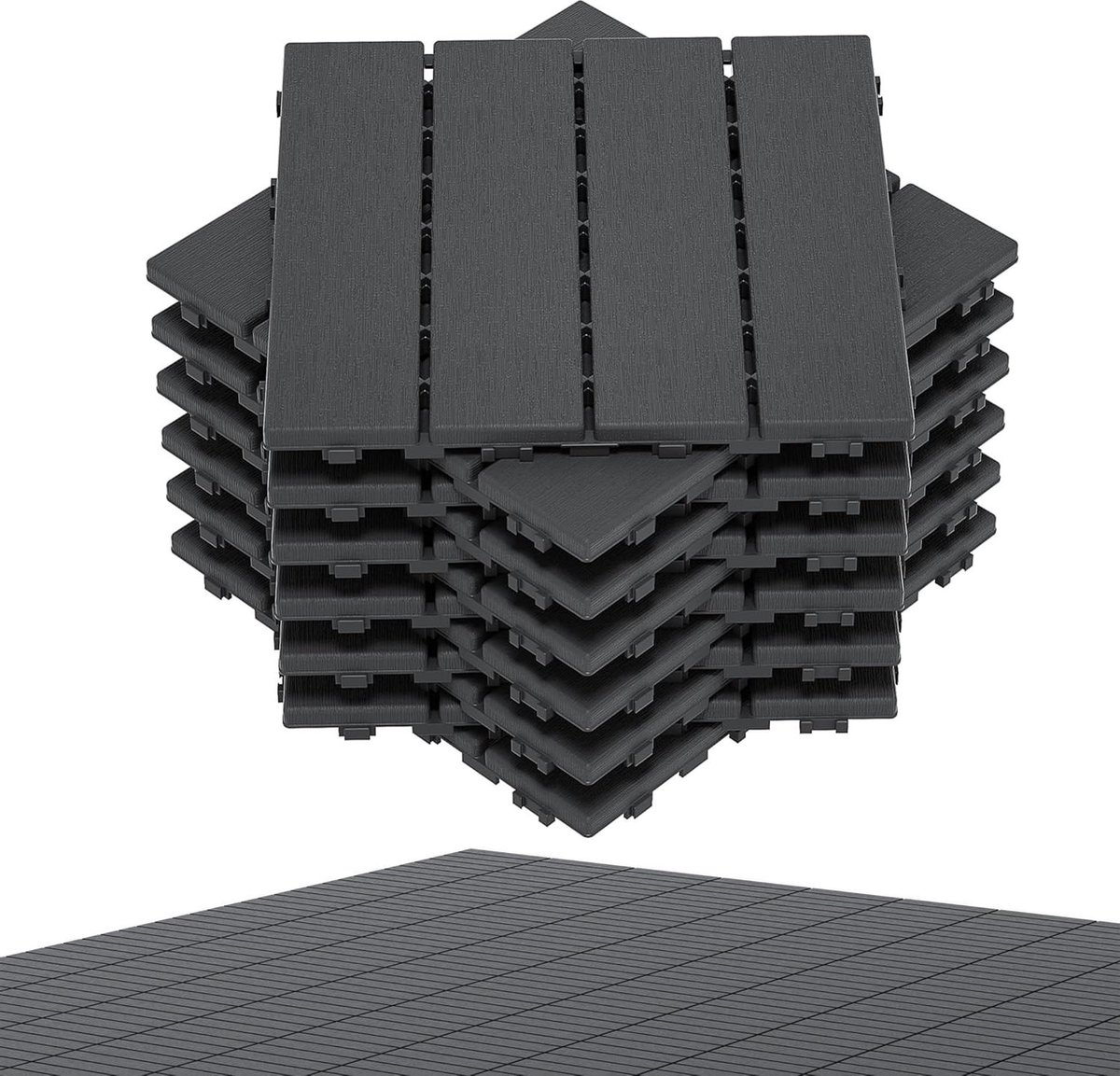Terrastegels - Balkontegels Kliktegels - Vloer Bedekken - Houtlook Design - 30 x 30 cm - Antraciet