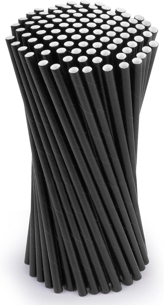 Set van 100 Biologische Zwarte Papieren Rietjes - Duurzame Rietjes voor Feesten, Verjaardagen en Bruiloften