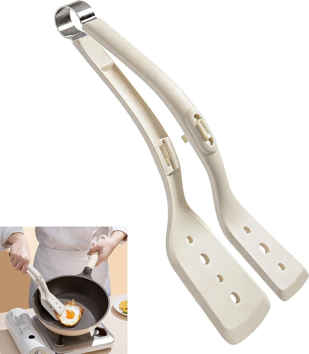 Spatel met Tang - Keukentang Spatel - Gerechten Draaien - 2-in-1 Ontwerp - 29 cm - Wit
