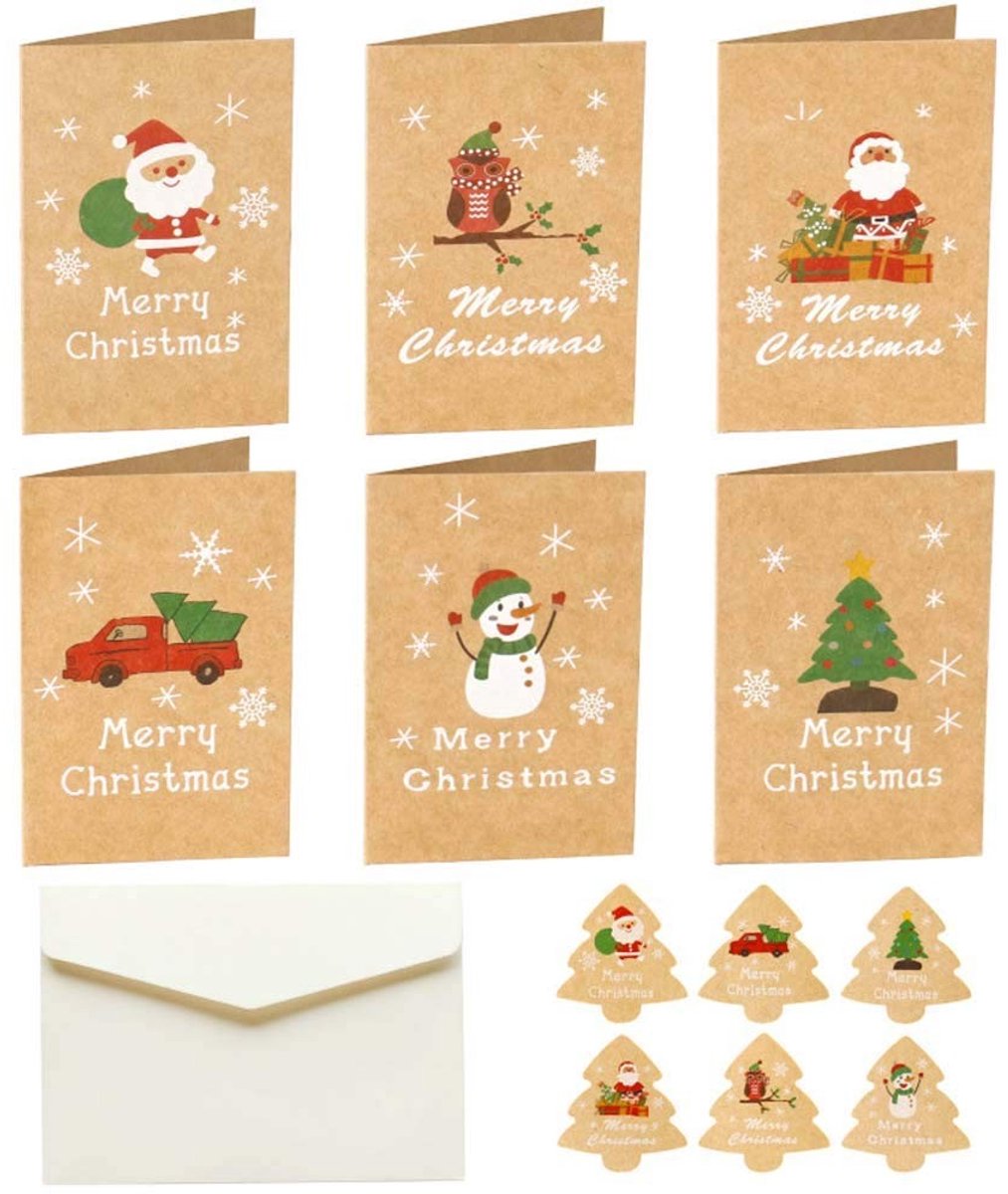 Dailygoody - Kerstkaarten - Wintervakantie - Inclusief enveloppen - Kleurrijke ontwerpen - 12 stuks stickers - Voor het uitdragen van je boodschap