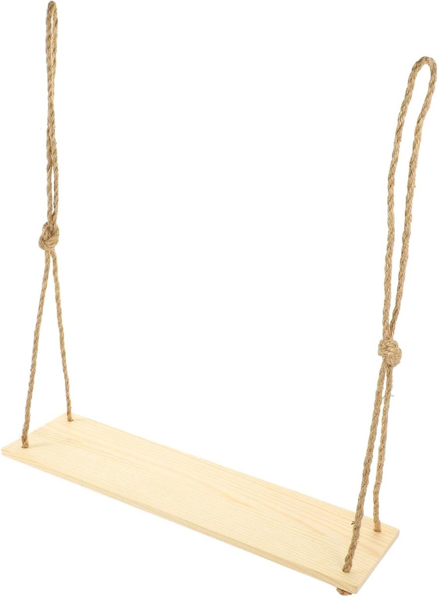 Decoratieve Wandplank - Houten Plank - Woonkamer Decoratie - Met Touw - 35x10x40cm - Natuurlijk Hout