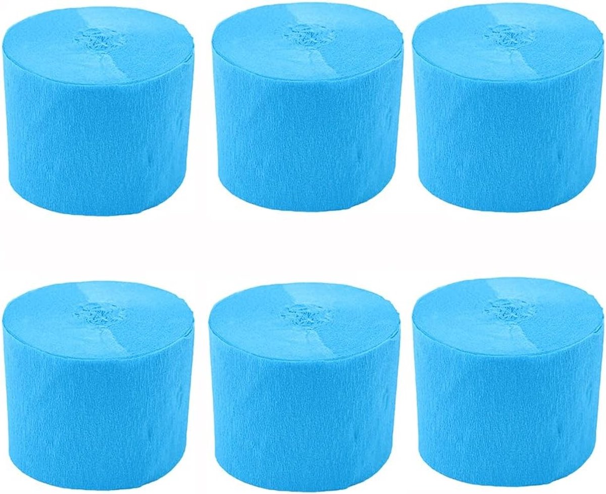 6 Rollen Blauwe Crêpepapier Streamers Feestdecoratie 4,5 cm x 25 m