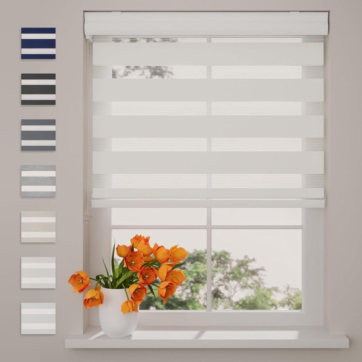 Duo rolgordijn - Cassette rolgordijn Zebra gordijn - Lichtinval regelen - Montage zonder boren - 70 x 130 cm