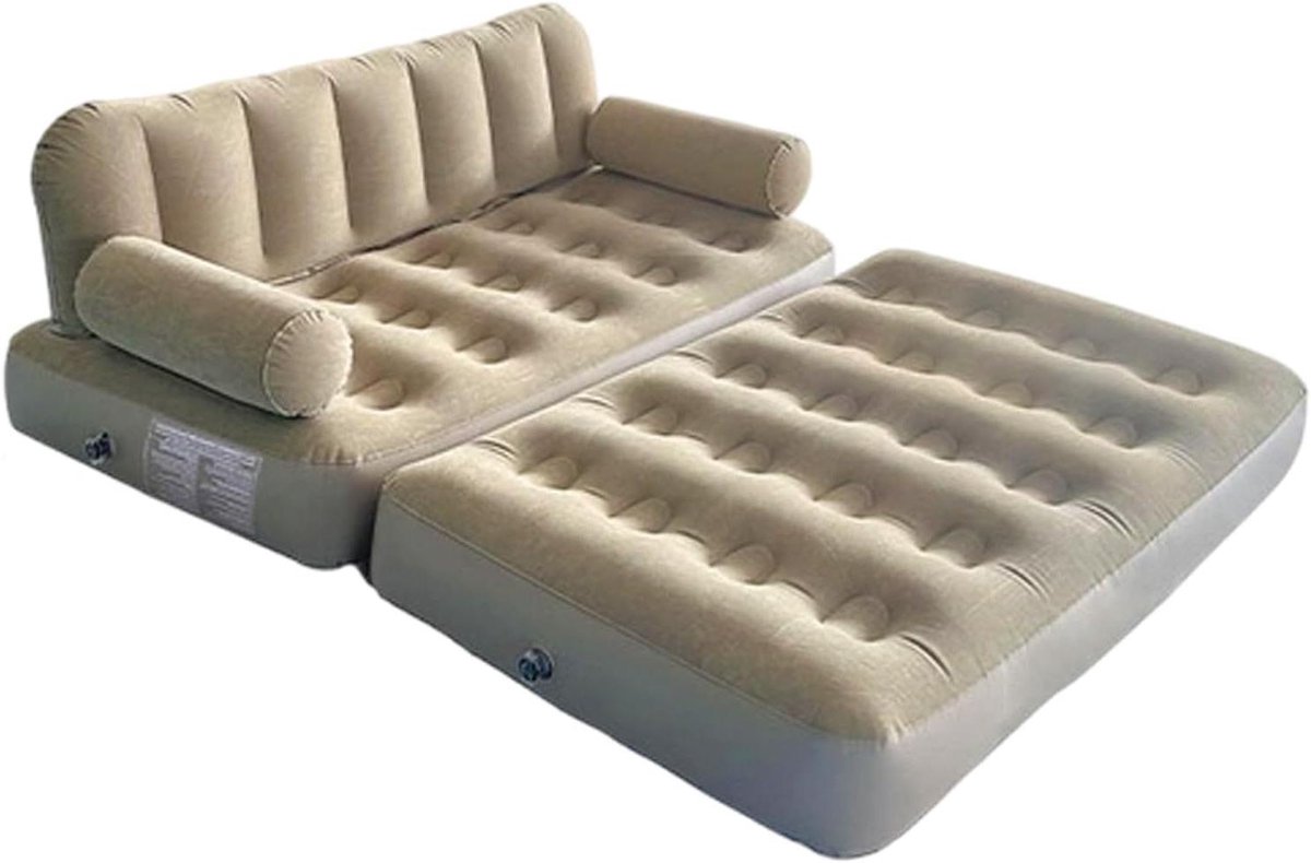 Opblaasbare Sofa - Luchtbank Campingbed - Ontspannen Buiten - Inclusief Hoofdeinde - 190x150x65 cm - Kaki
