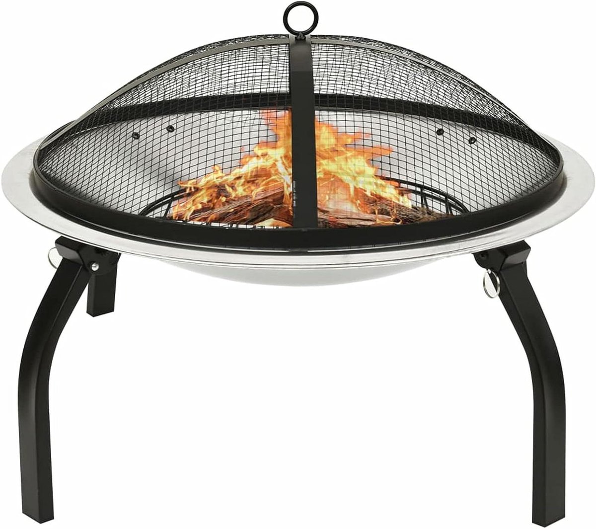 Vuurschaal met Grill - Buitenhaard Terrashaard - Buiten Koken - 2-in-1 Functie - 56 x 56 x 49 cm - Zilverkleurig