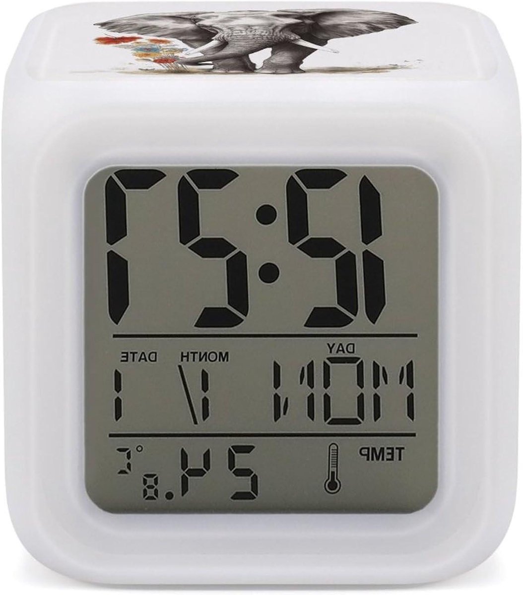 Digitale Wekker - Nachtlamp Klok - Wakker Worden - 7 Kleuren Verlichting - Vierkant - Stijl