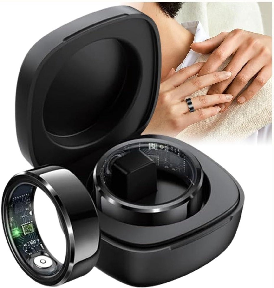 Smart Ring Fitness Tracker - Gezondheidsring Wearable - Gezondheid Monitoren - IP68 Waterdicht Ontwerp - 5-7 Dagen Batterij - Zwart