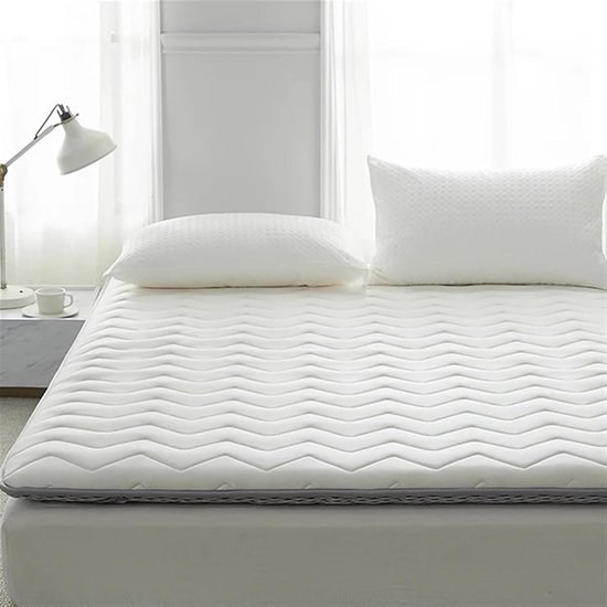 Matras Tatami Opvouwbaar - Vloermatras Slaapmat - Ruimtebesparend Slapen - Ademende Tencel Stof - King 193x203 cm - Wit — afbeelding 2