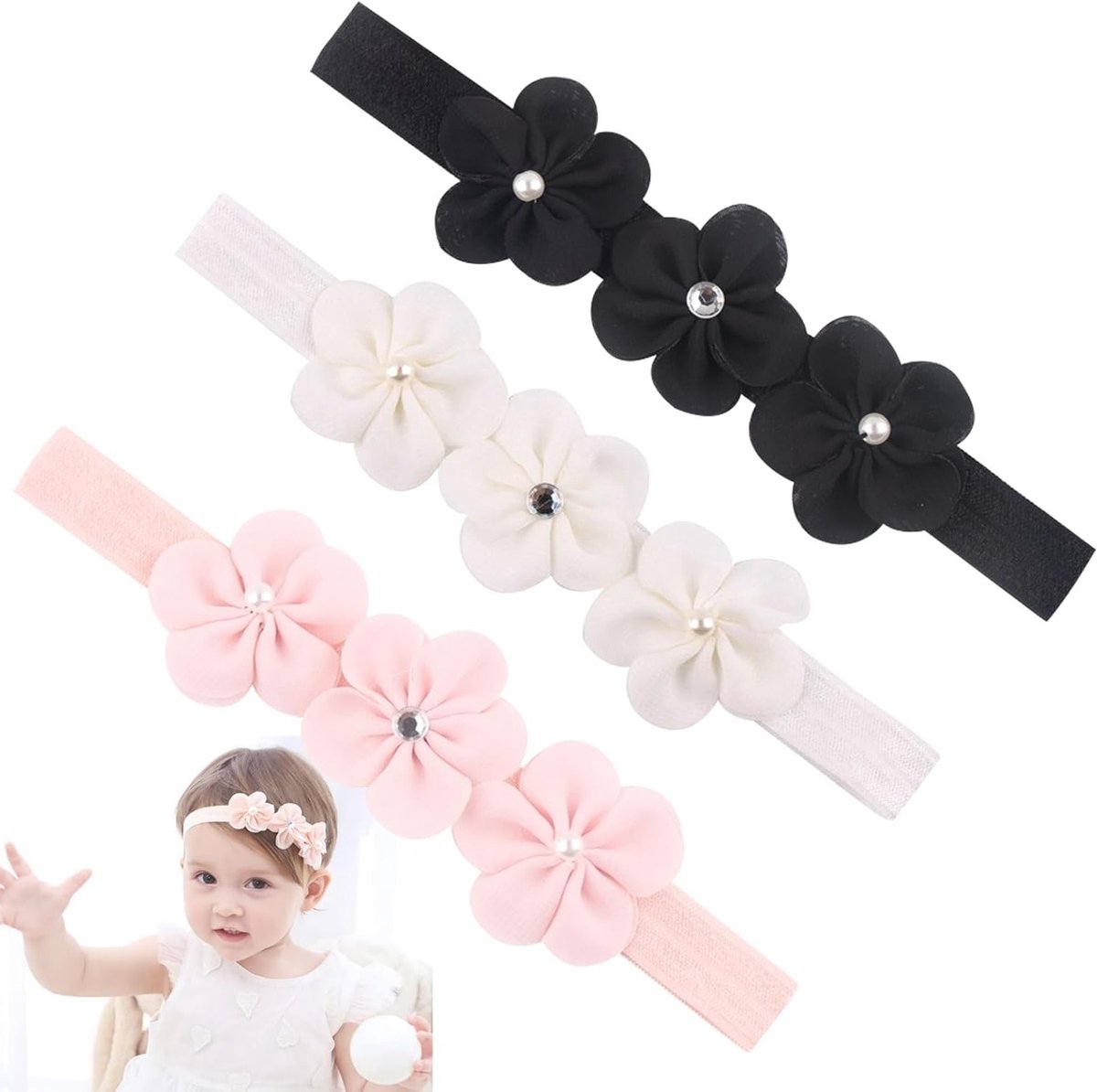 Elastische Haarbanden voor Baby Meisjes - Set van 3 - Comfortabele en Stijlvolle Hoofdbanden voor Kinderen