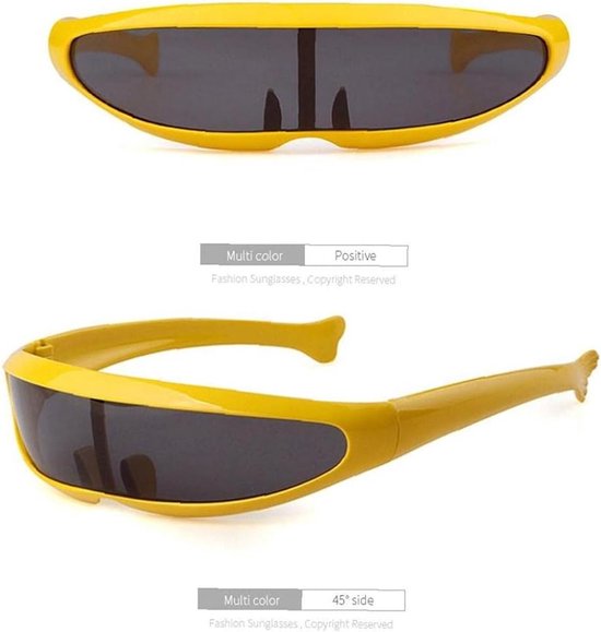 Smalle Zonnebril - Cyclops Bril - Feestkostuum Accentueren - Gespiegelde Enkele Lens - One Size - Geel Zwart — afbeelding 3
