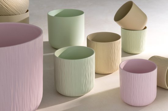 J-Line bloempot Gen - keramiek - beige - XL - 2 stuks - Ø 20.5 cm