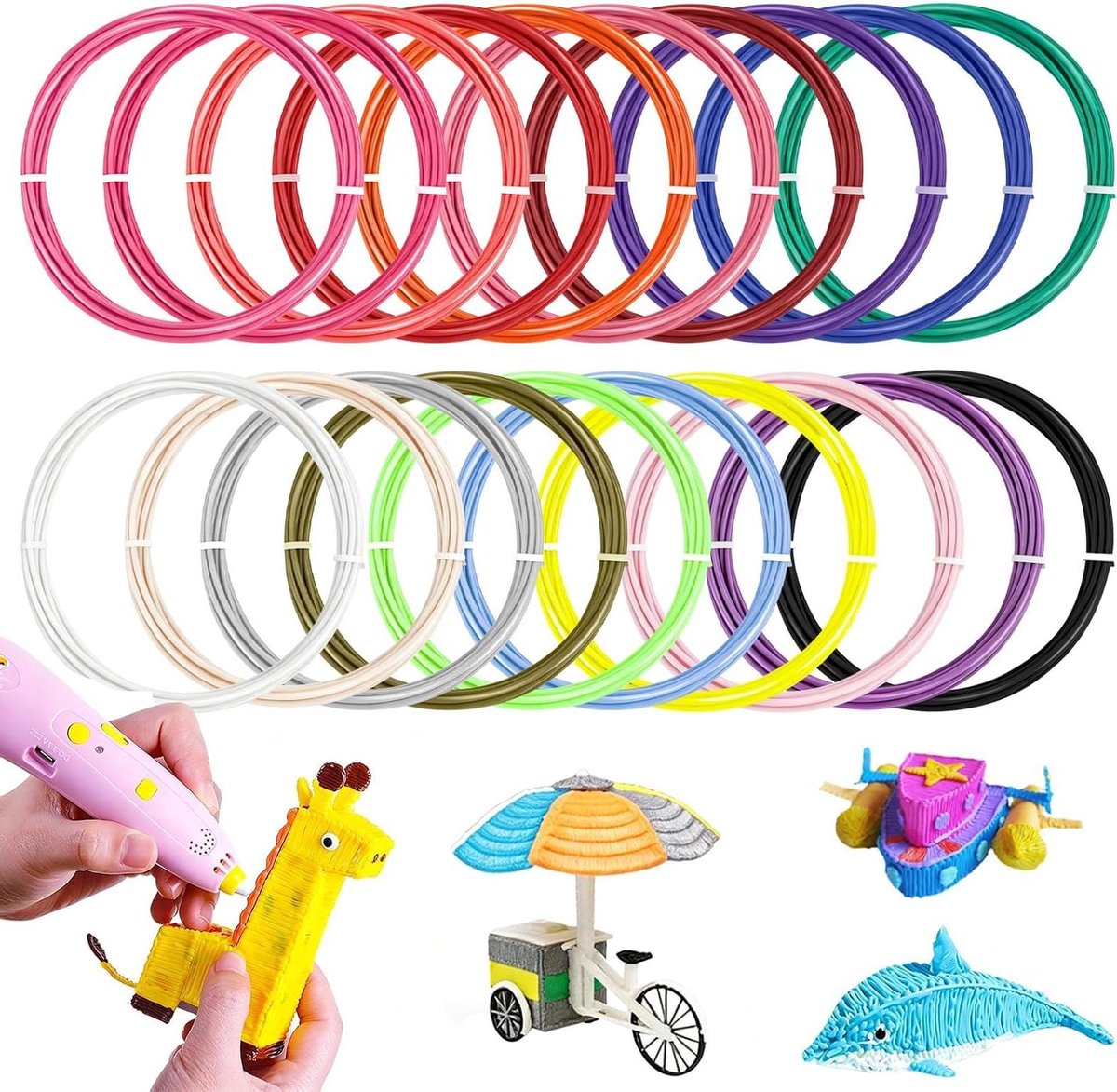 3D-pen filament - PLA filament - 3D printen - 175 mm dikte - 20 kleuren - multi