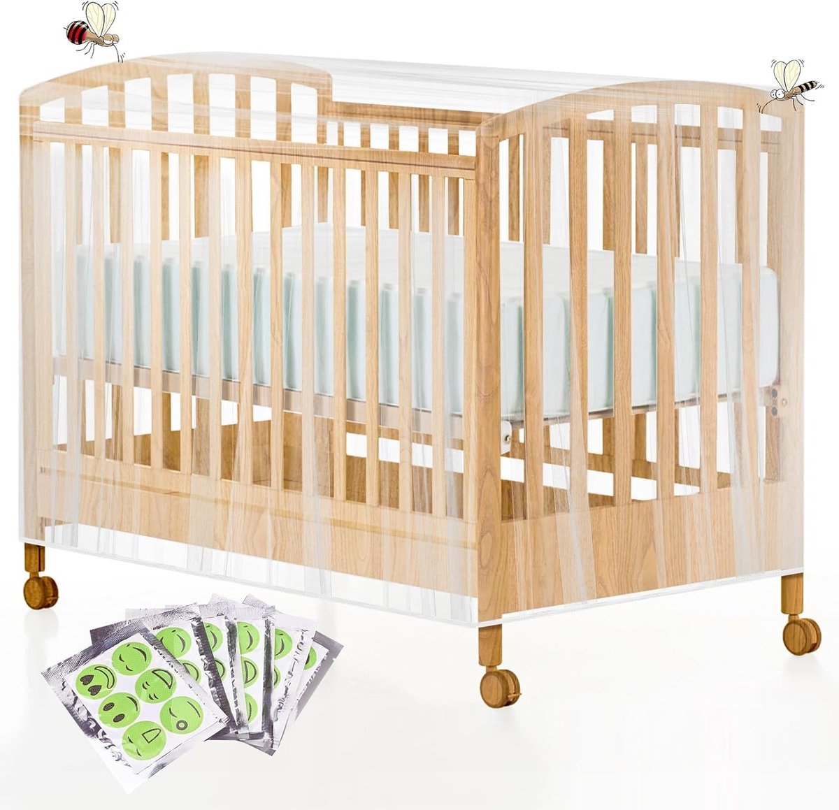 Muggennet voor Kinderwagen, Autostoel, Bed en Reisbed met 36 Patches voor Buitenactiviteiten, 140 x 60 x 90 cm