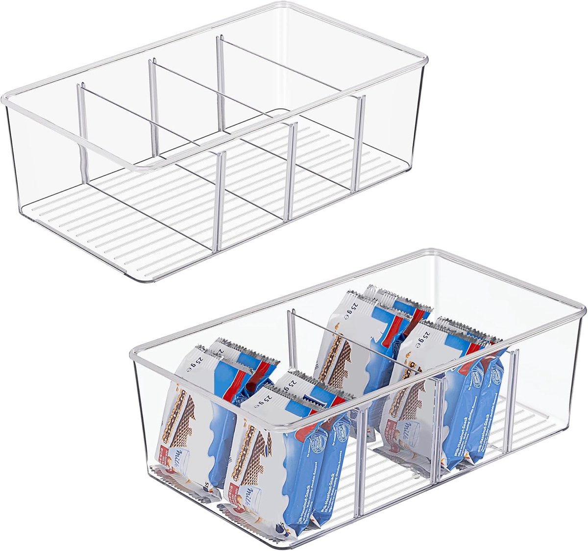 carmdering - Koelkast Organizer - Koelkast Bak - Voedselopbergbak - Verwijderbare Scheidingswanden - Stapelbaar Ontwerp - BPA-Vrije Polyethyleen - Kristalhelder Zicht - Ruimtebesparend Gemak - 2 Stuks