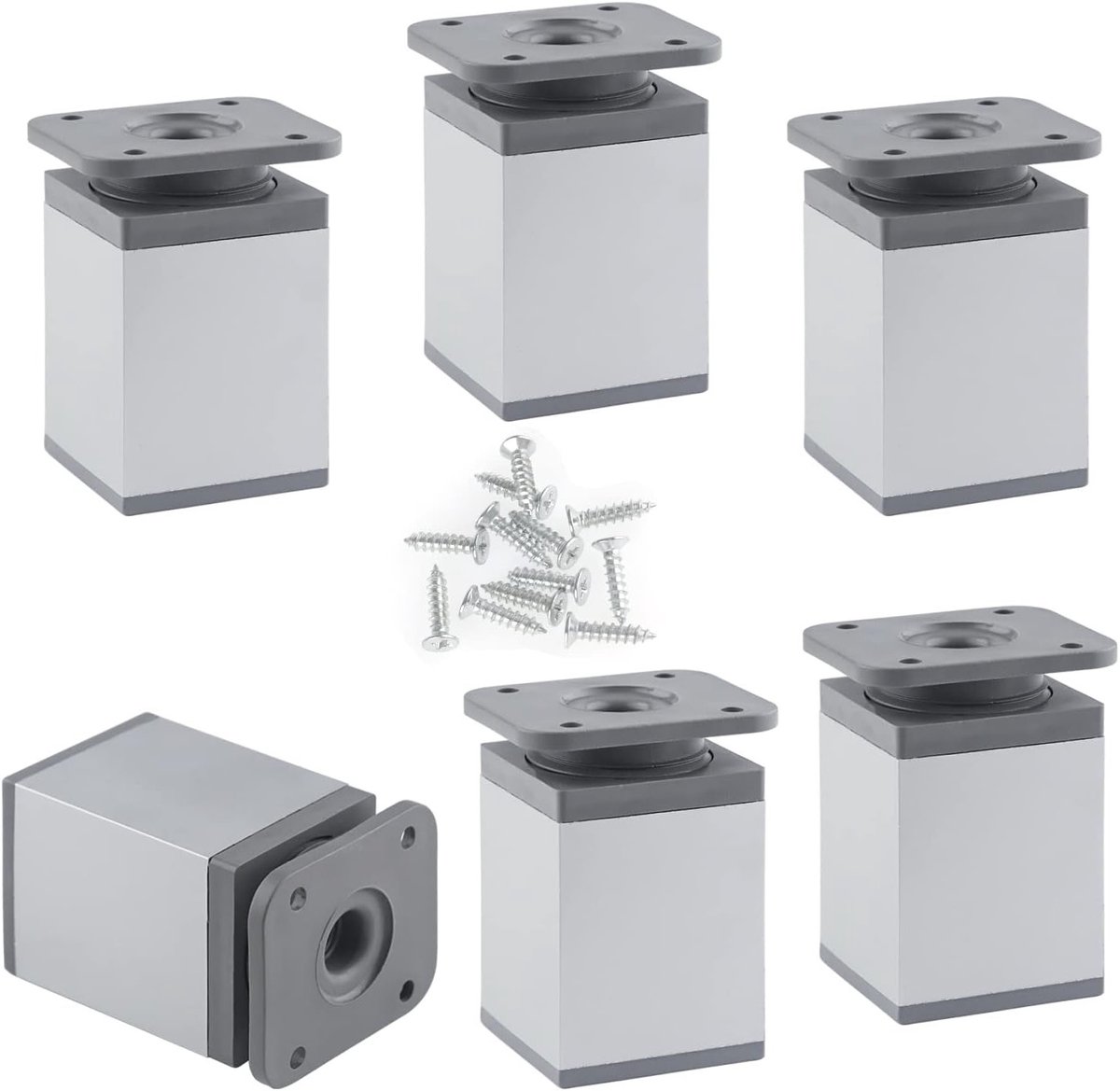 Verstelbare meubelpootjes set van 6, 40 x 40 x 60 mm (+20 mm), vierkant, aluminium, ideaal voor DIY meubels en interieurprojecten