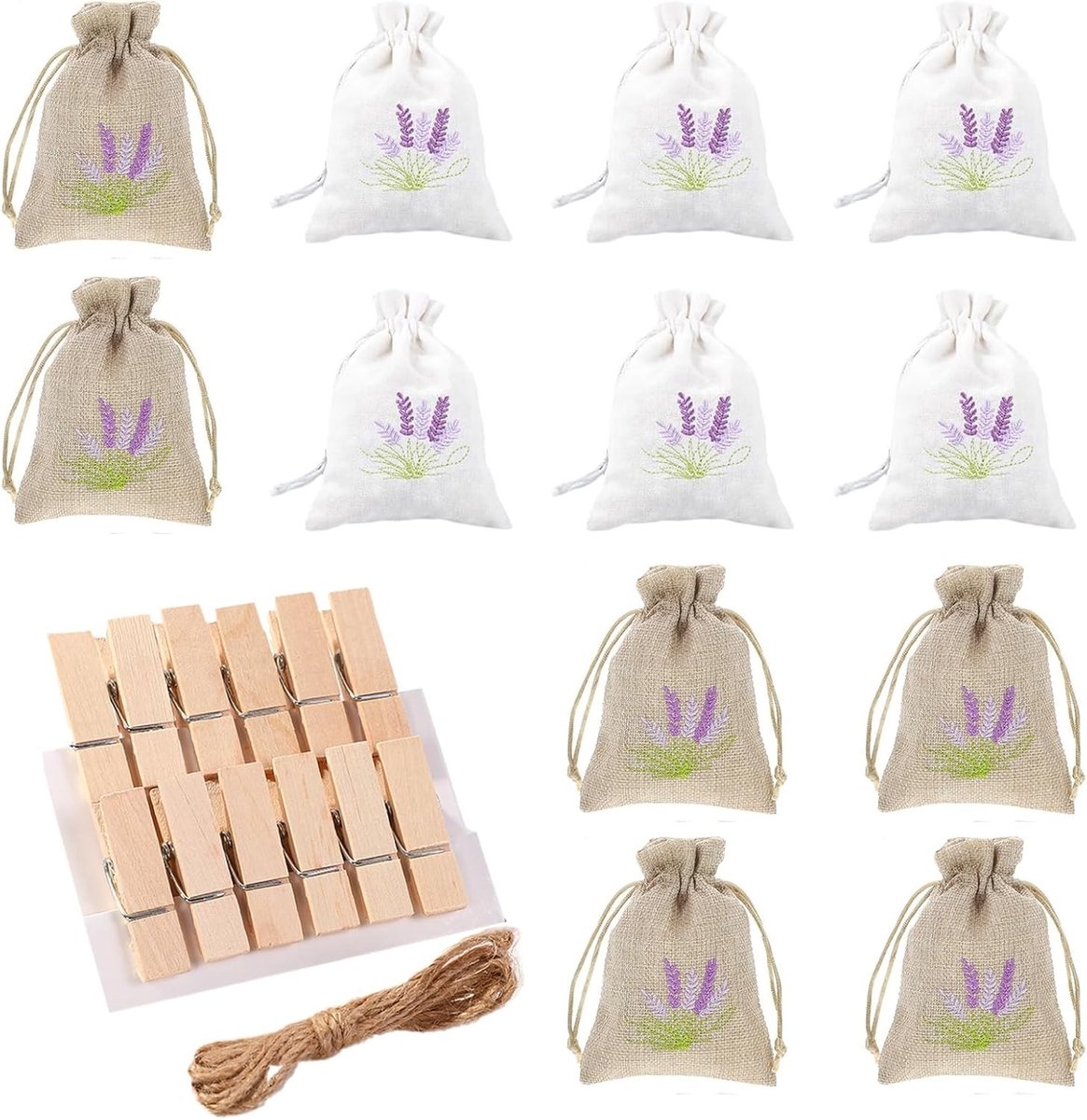 Lege lavendelzakjes in twee kleuren, perfect voor het vullen met lavendel en kruiden, ideaal voor motwering en geurige opslag