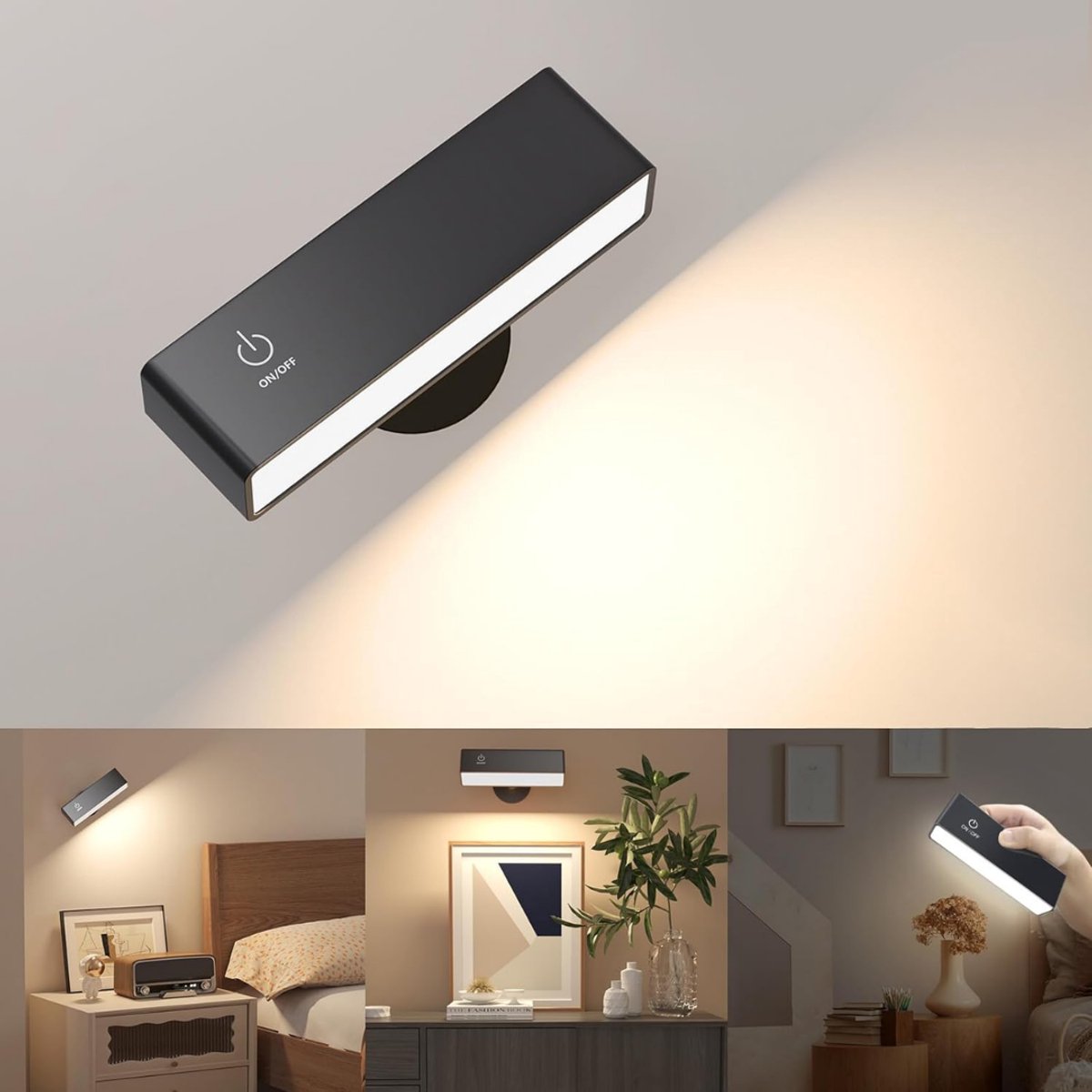 HEZIVO® Oplaadbare Wandlamp LED - Op Batterijen - Draadloos - 360° Draaibaar - Zwart
