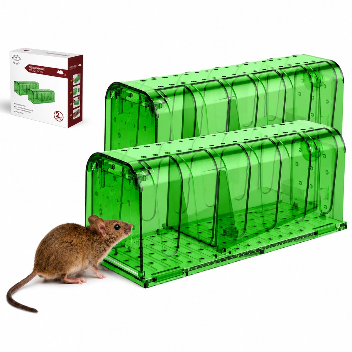 ZnaP® Diervriendelijke Muizenval – Levende Muizenvanger – Humane Vangkooi – 2 Stuks – Vernieuwde Versie – Herbruikbaar – Voor Binnen & Buiten