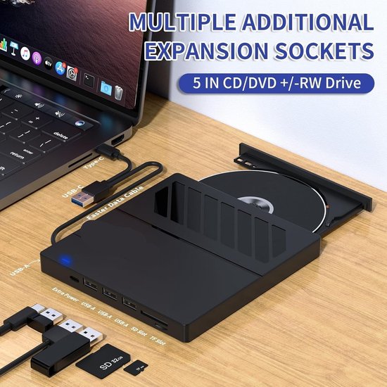 Externe DVD Brander - CD/DVD Station - Bestanden Overzetten - 4 USB Poorten - Extern - Zwart — afbeelding 5
