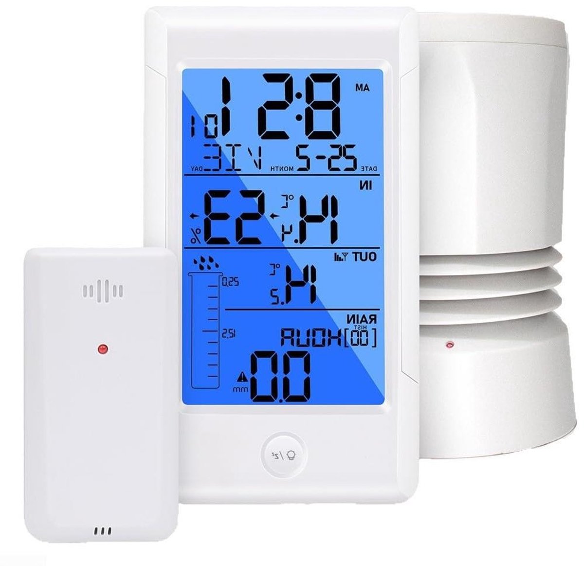 Draadloos Weerstation - Regenmeter Monitor - Weer Voorspellen - Meertalige Weekweergave - 19 x 16 x 12 cm - Wit
