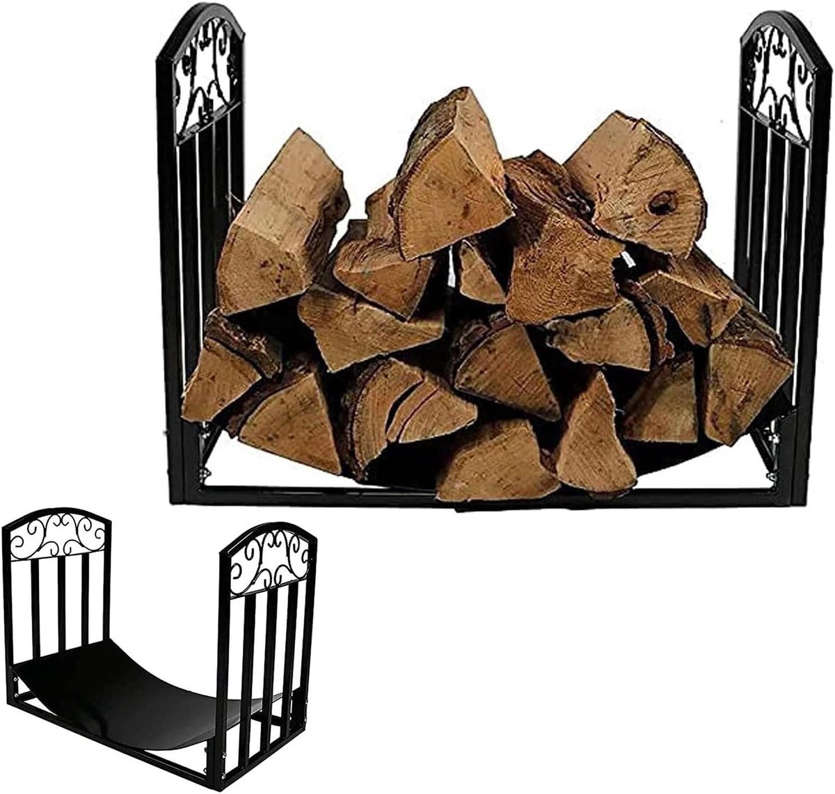 Houthaard Rek - Houtopslag Rek - Haardhout Opslag - Verbeterde Luchtcirculatie - 60 x 46 cm - Zwart